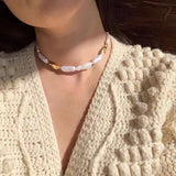Golden Harmony Baroque Pearl Chain Collar Necklace - floysun