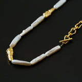 Golden Harmony Baroque Pearl Chain Collar Necklace Baroque Pearl Style - floysun