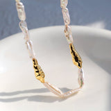 Golden Harmony Baroque Pearl Chain Collar Necklace Baroque Pearl Style - floysun