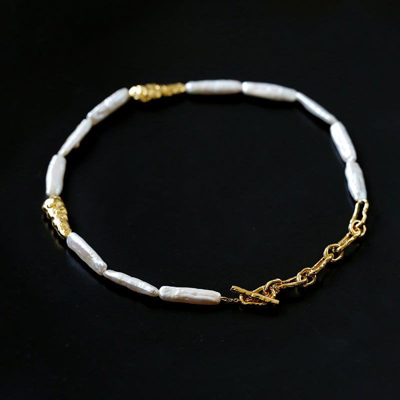 Golden Harmony Baroque Pearl Chain Collar Necklace Baroque Pearl Style - floysun