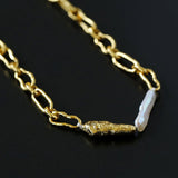 Golden Harmony Baroque Pearl Chain Collar Necklace Chain Style - floysun