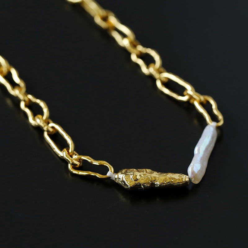 Golden Harmony Baroque Pearl Chain Collar Necklace Chain Style - floysun
