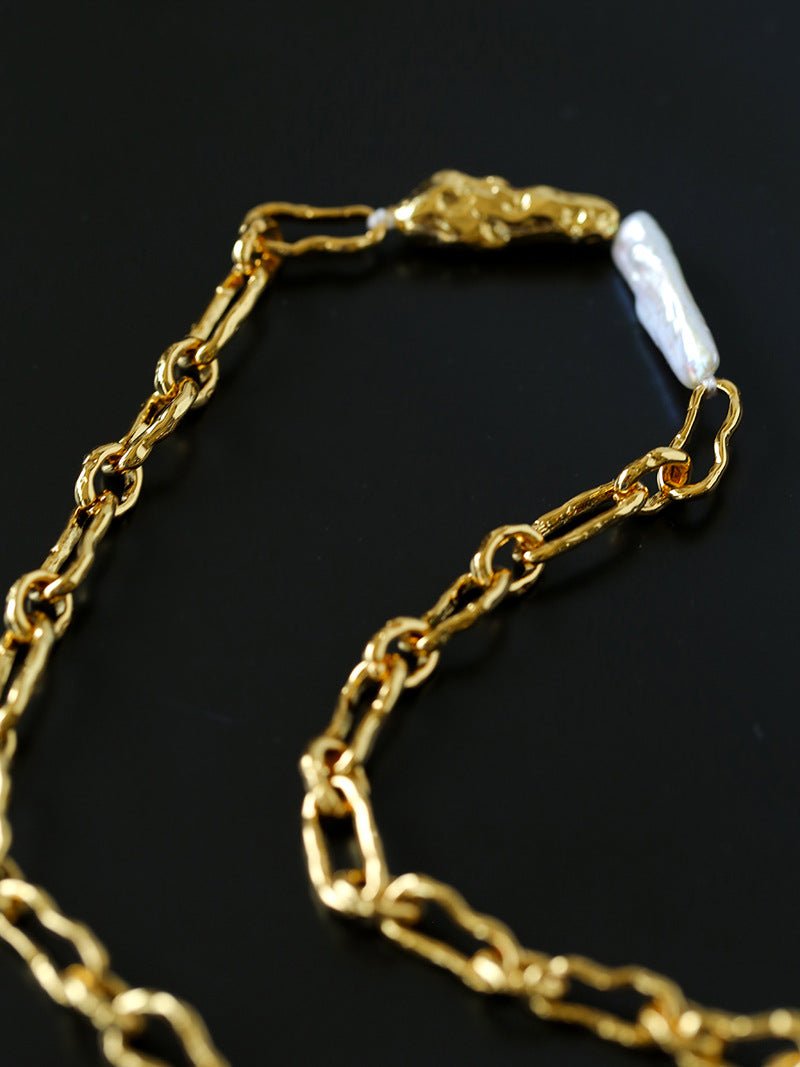 Golden Harmony Baroque Pearl Chain Collar Necklace Chain Style - floysun
