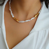 Golden Harmony Baroque Pearl Collar Necklace - floysun
