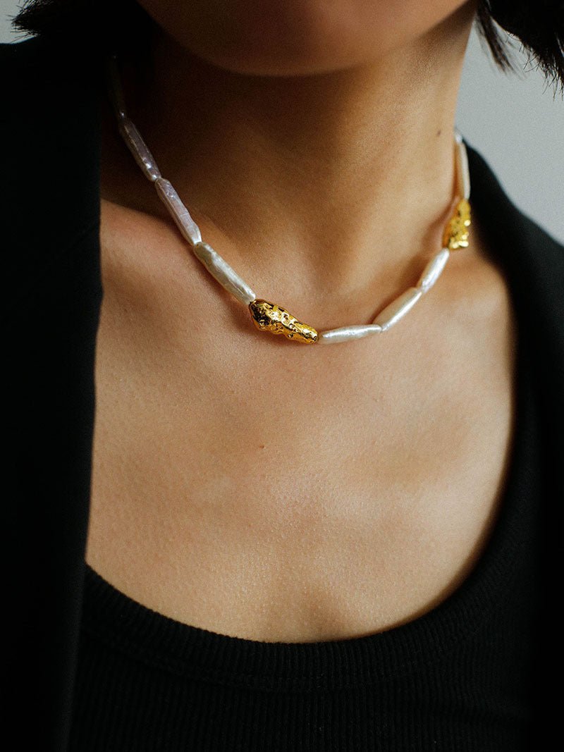 Golden Harmony Baroque Pearl Collar Necklace - floysun