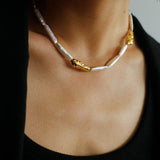 Golden Harmony Baroque Pearl Collar Necklace - floysun