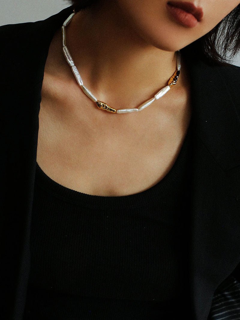 Golden Harmony Baroque Pearl Collar Necklace - floysun