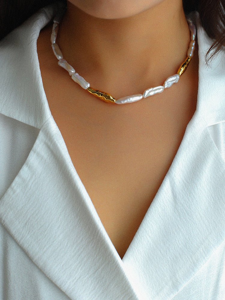 Golden Harmony Baroque Pearl Collar Necklace - floysun