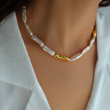 Golden Harmony Baroque Pearl Collar Necklace - floysun