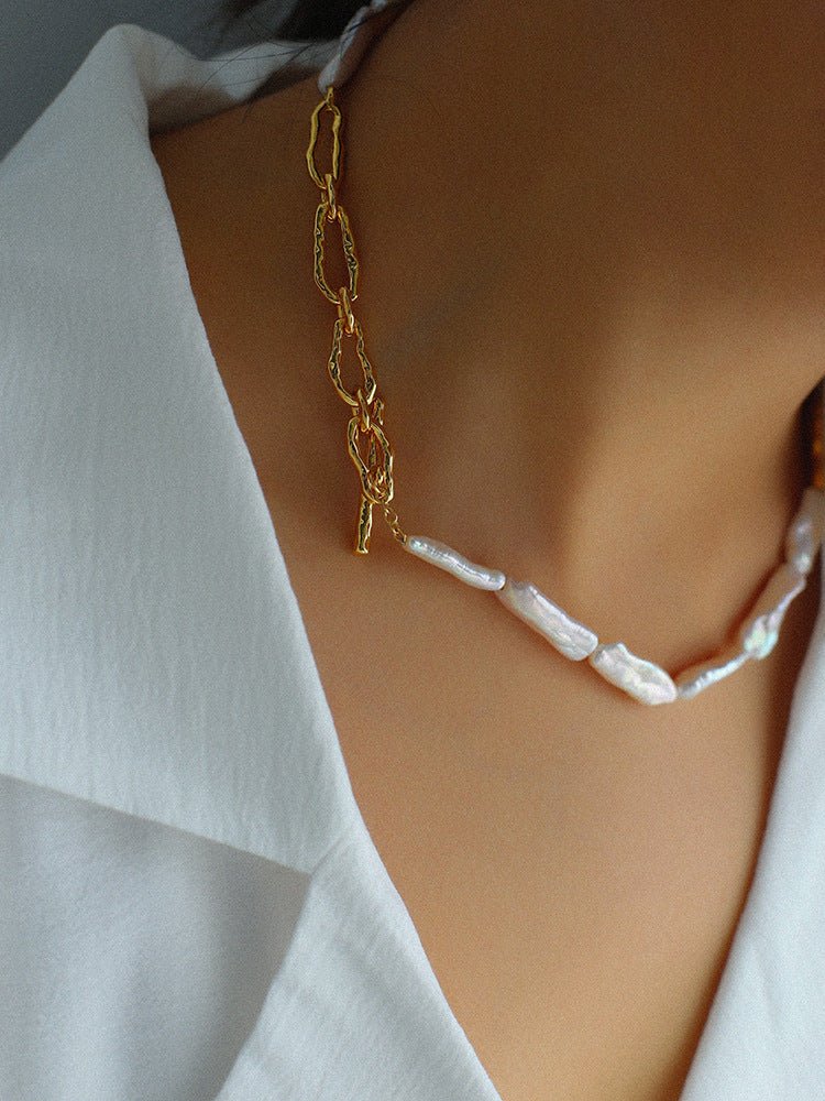 Golden Harmony Baroque Pearl Collar Necklace - floysun