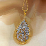 Golden Leaf Twist Necklace with Lab - Grown Diamond Sparkle - floysun