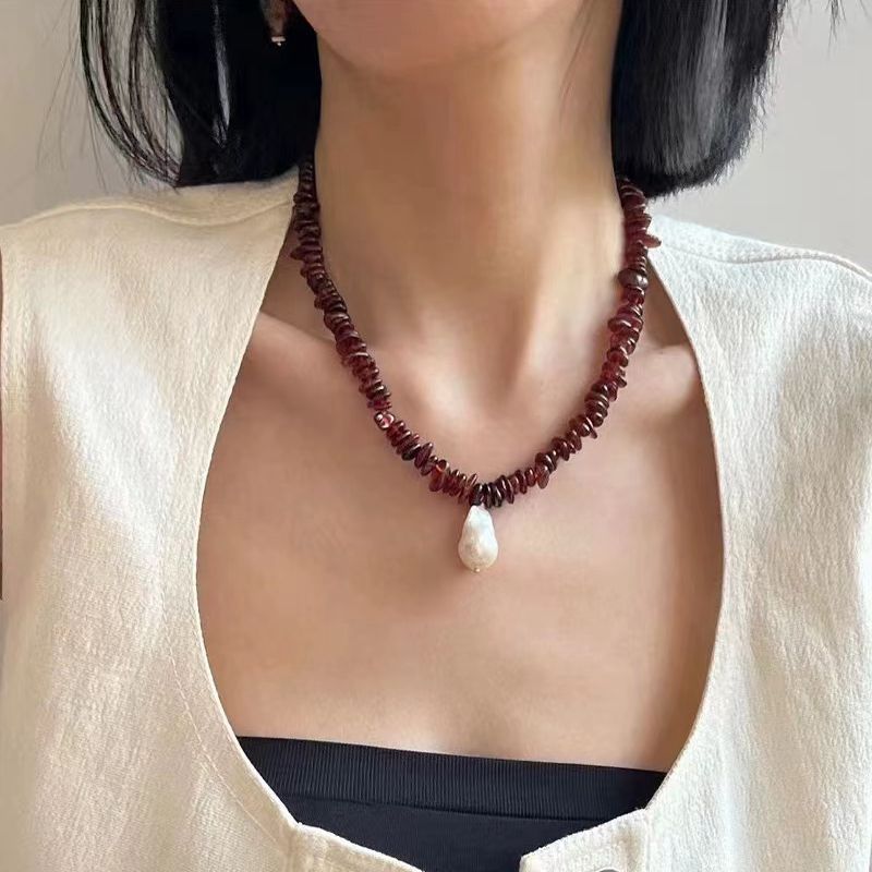 Golden Radiance Baroque Pearl and Garnet Necklace - floysun