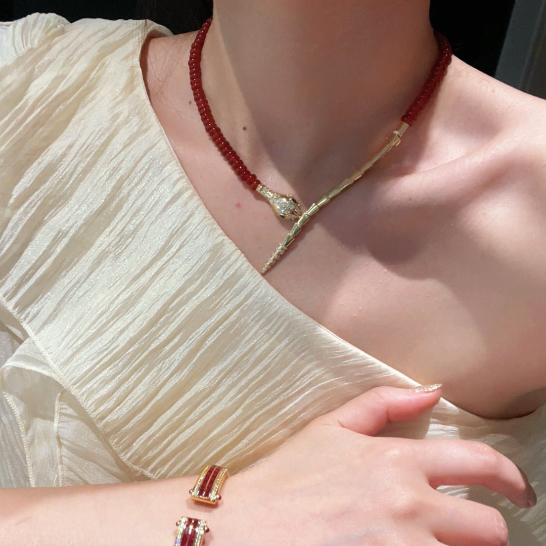 Golden Serpent Jade Bead Necklace – Vintage Revival Series - floysun