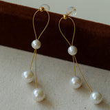 Graceful Gold Wire Pearl Earrings - floysun