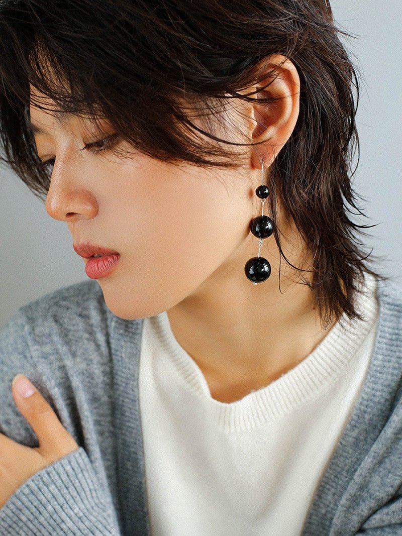 Gradient Black Onyx 925 Silver Dangle Earring - floysun