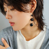 Gradient Black Onyx 925 Silver Dangle Earring - floysun