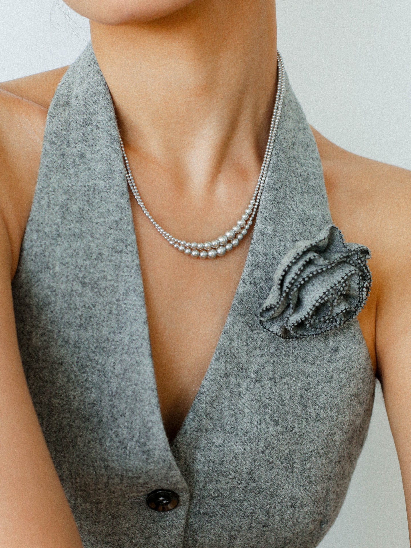 Gradient Long Grey Artificial Pearl Necklace - floysun