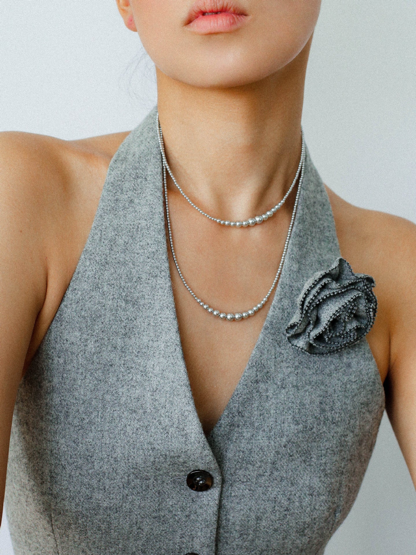 Gradient Long Grey Artificial Pearl Necklace - floysun