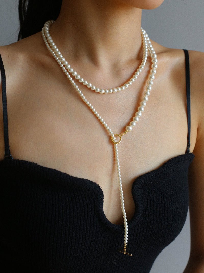 Gradient Pearl Long OT Clasp Necklace Sweater Necklace - floysun