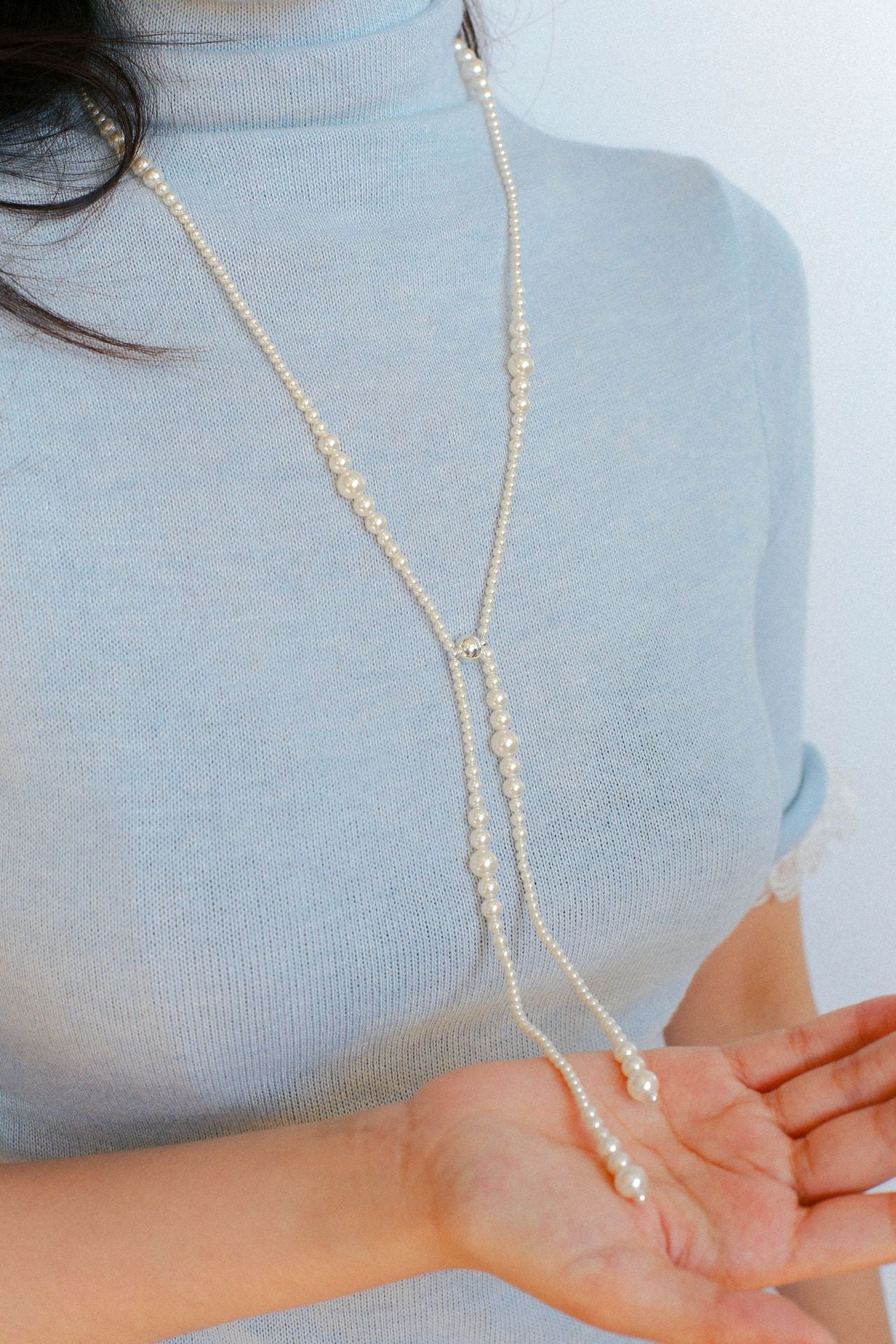 Gradient Pearl Magnetic Clasp Y - Shape Necklace - floysun