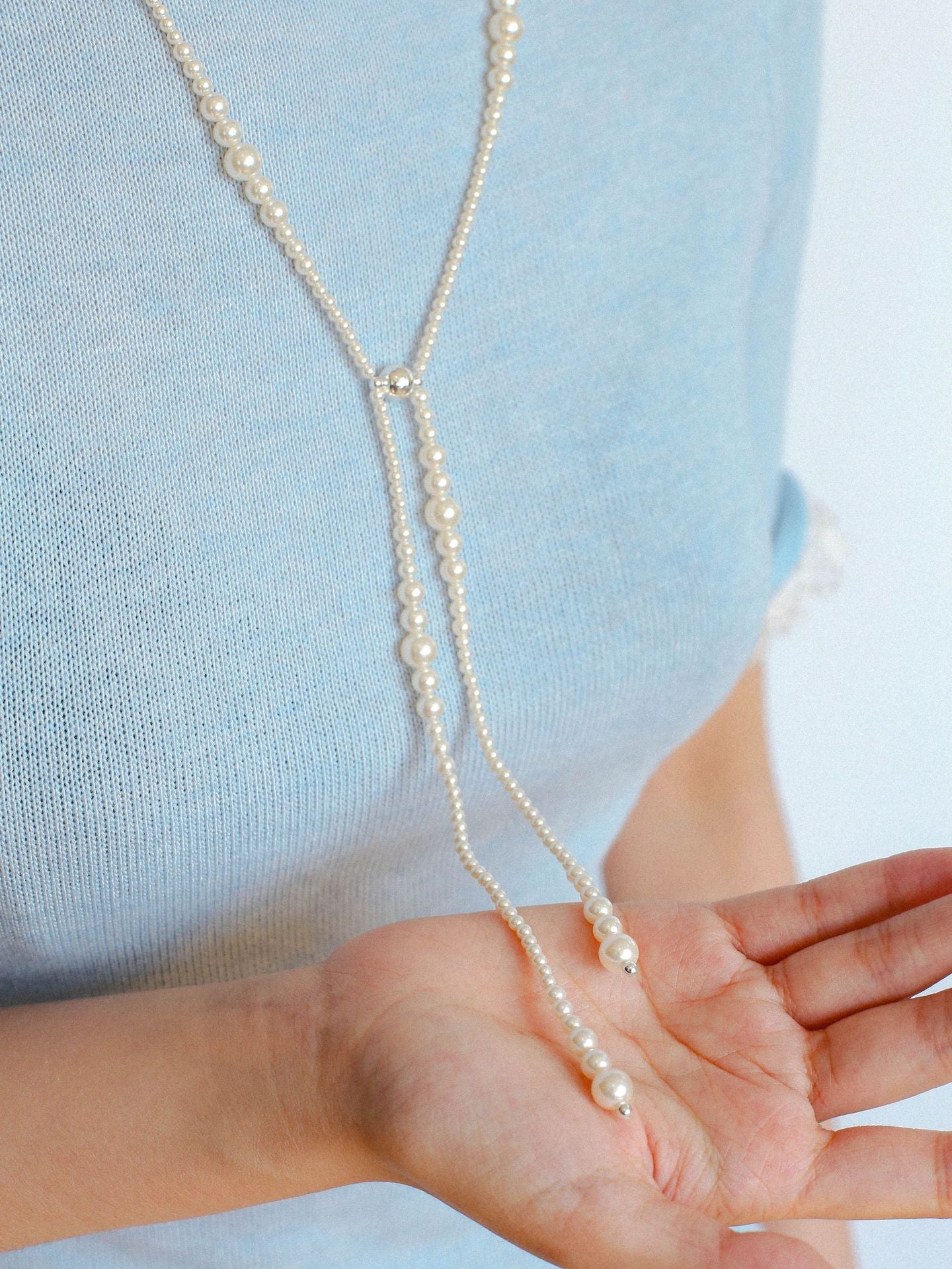 Gradient Pearl Magnetic Clasp Y - Shape Necklace - floysun