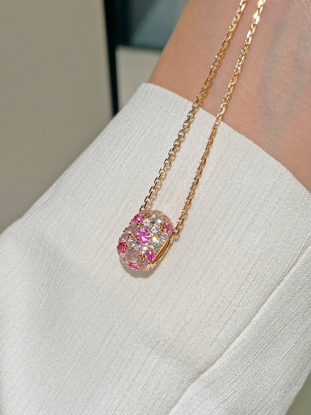 Gradient Pink Blue Sapphire Fortune Bead Necklace - floysun