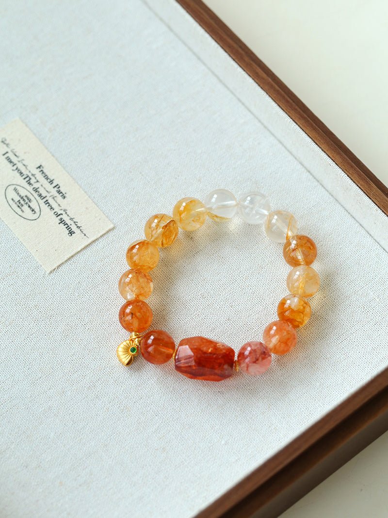Gradient Red & Yellow Resin Flower Beaded Bracelet - floysun