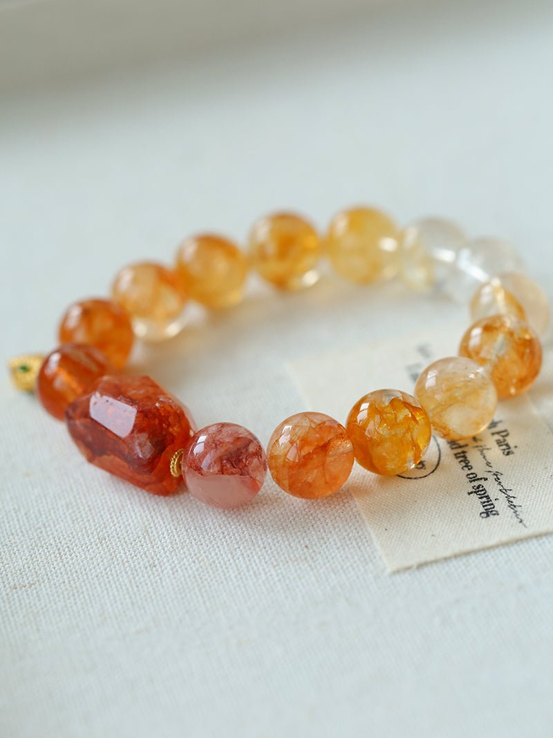 Gradient Red & Yellow Resin Flower Beaded Bracelet - floysun