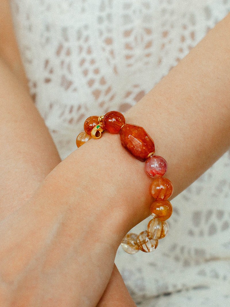Gradient Red & Yellow Resin Flower Beaded Bracelet - floysun