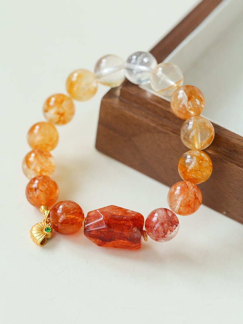 Gradient Red & Yellow Resin Flower Beaded Bracelet - floysun
