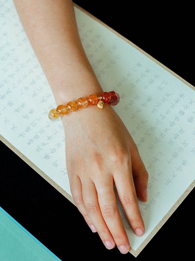 Gradient Red & Yellow Resin Flower Beaded Bracelet - floysun