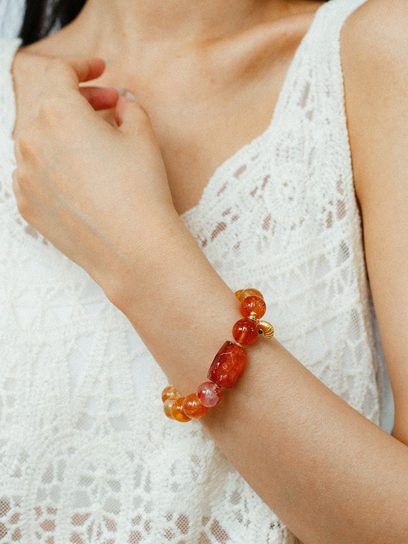 Gradient Red & Yellow Resin Flower Beaded Bracelet - floysun