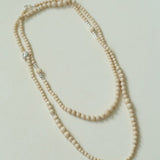 Gradient White Fossil and Silver Bead Long Beaded OT Clasp Necklace - floysun