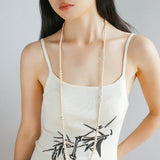 Gradient White Fossil and Silver Bead Long Beaded OT Clasp Necklace - floysun