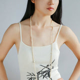 Gradient White Fossil and Silver Bead Long Beaded OT Clasp Necklace - floysun