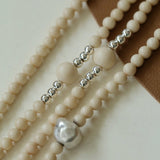 Gradient White Fossil and Silver Bead Long Beaded OT Clasp Necklace - floysun