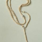 Gradient White Fossil and Silver Bead Long Beaded OT Clasp Necklace - floysun