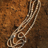Gradient White Fossil and Silver Bead Long Beaded OT Clasp Necklace - floysun