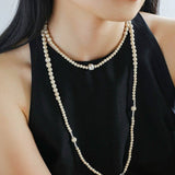 Gradient White Fossil and Silver Bead Long Beaded OT Clasp Necklace - floysun