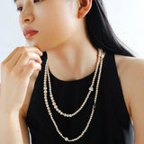 Gradient White Fossil and Silver Bead Long Beaded OT Clasp Necklace - floysun