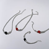 Graduated Silver Bean and Onyx Bracelet - Black Onyx - floysun
