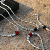 Graduated Silver Bean and Onyx Necklace - floysun