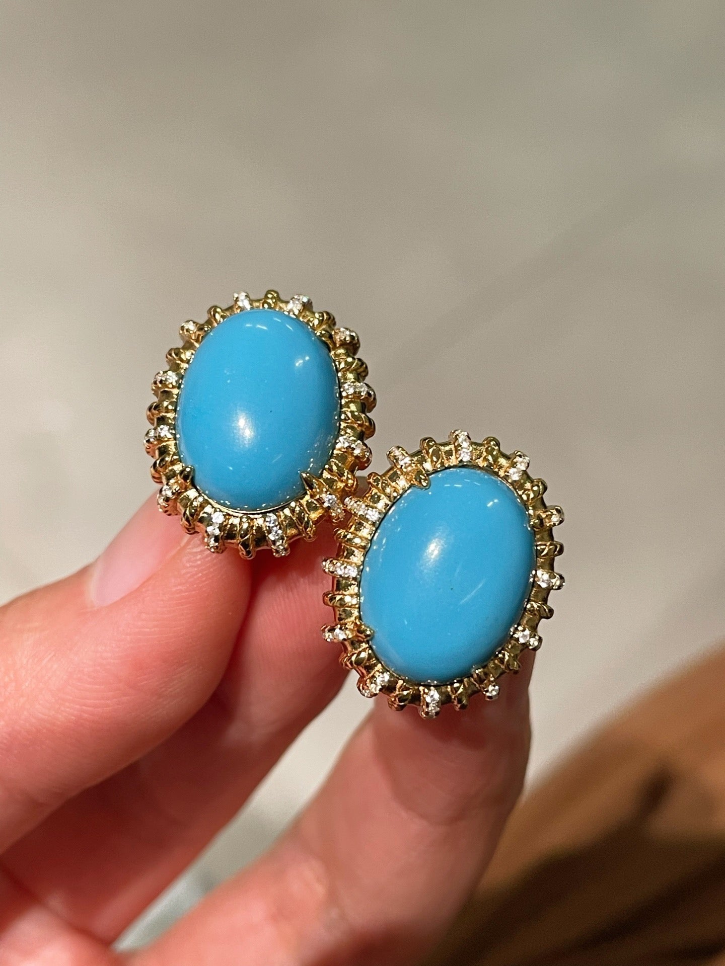 Grand Vintage Lace Blue Turquoise Hoop Earrings Regal Filigree Setting - floysun