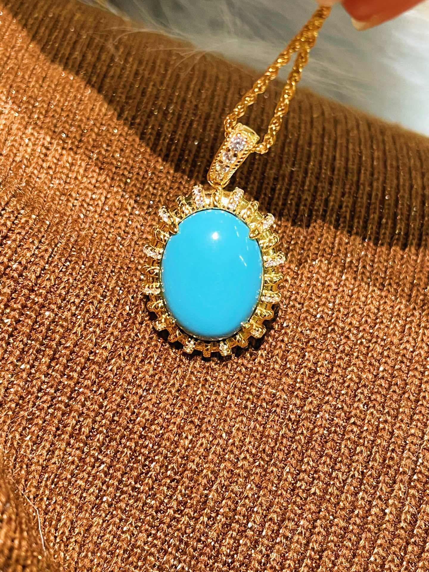 Grand Vintage Lace Blue Turquoise Pendant Necklace Regal Filigree Setting - floysun