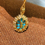 Grand Vintage Lace Blue Turquoise Pendant Necklace Regal Filigree Setting - floysun