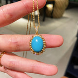 Grand Vintage Lace Blue Turquoise Pendant Necklace Regal Filigree Setting - floysun