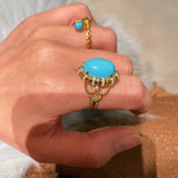 Grand Vintage Lace Blue Turquoise Ring Regal Filigree Setting - floysun