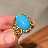Grand Vintage Lace Blue Turquoise Ring Regal Filigree Setting - floysun