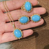 Grand Vintage Lace Blue Turquoise Ring Regal Filigree Setting - floysun