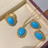 Grand Vintage Lace Blue Turquoise Ring Regal Filigree Setting - floysun